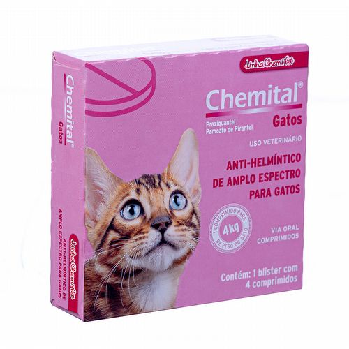 Vermífugo Chemital Gatos - 4 comprimidos - imagem 1