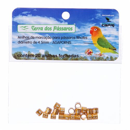 Anilhas Fechadas para Marcação - 4.5 mm - Agapornis - 20 un. - Dourado - imagem 1
