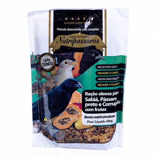Nutripássaros - Ração Oleosa Sabiá, Pássaro Preto Corrupião - Torneio - 500g - imagem 1