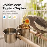 Poleiro para pássaro de madeira e aço inox com tigela dupla - 30 cm - imagem 6