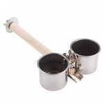 Poleiro para pássaro de madeira e aço inox com tigela dupla - 30 cm